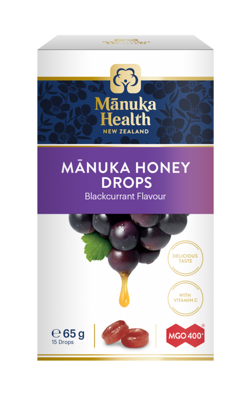Manuka Health Products Manuka Honey Drops Blackcurrant Flavour MGO 400+ 65g 15's - Dennis the Chemist