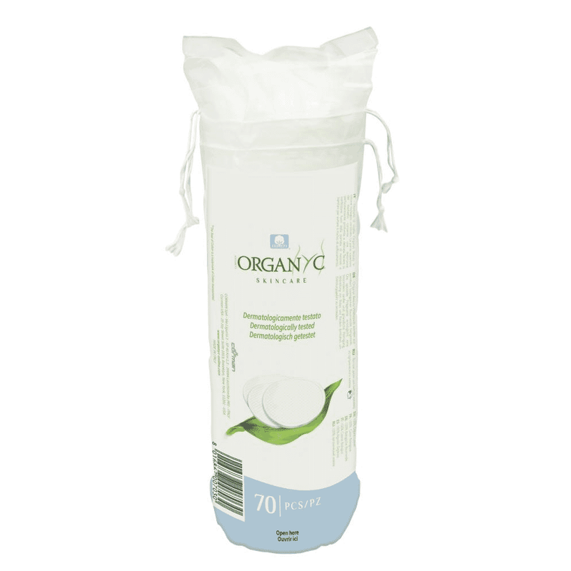 Pack of 70 Organyc 100% organic cotton pads, soft and breathable feminine hygiene pads, displayed in the image.