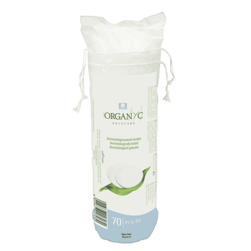Pack of 70 Organyc 100% organic cotton pads, soft and breathable feminine hygiene pads, displayed in the image.