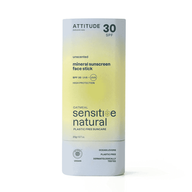 ATTITUDE 30 SPF Unscented Mineral Sunscreen Face Stick - Oatmeal Sensitive Natural 20g