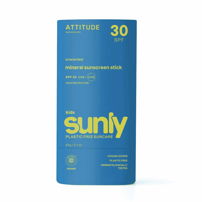 ATTITUDE 30 SPF Unscented Mineral Sunscreen Stick - Kids Sunly 60g