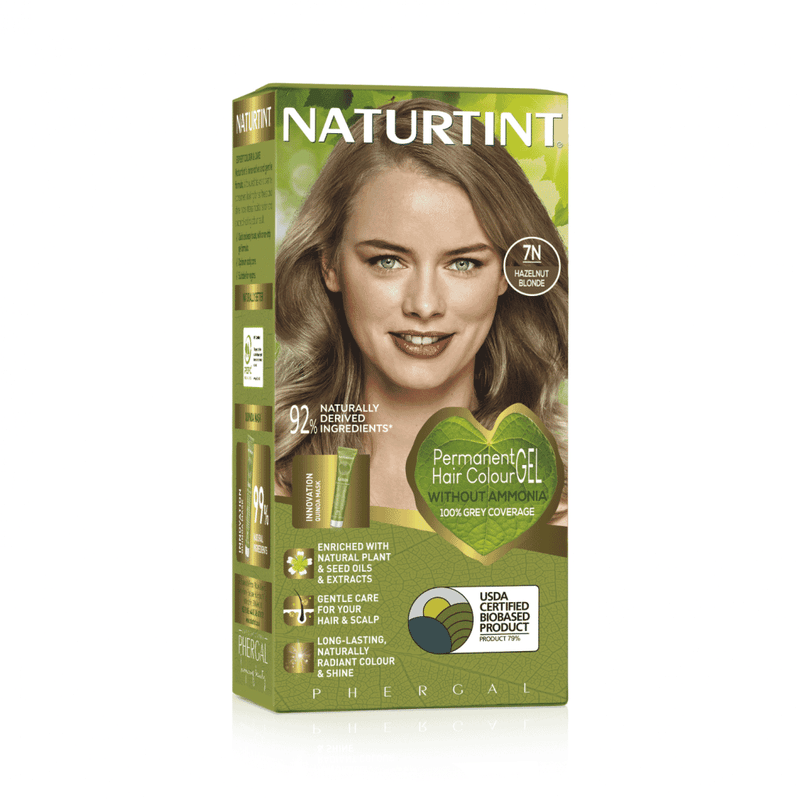 Naturtint 7N Hazelnut Blonde hair dye box showing the product packaging with natural tones and branding.