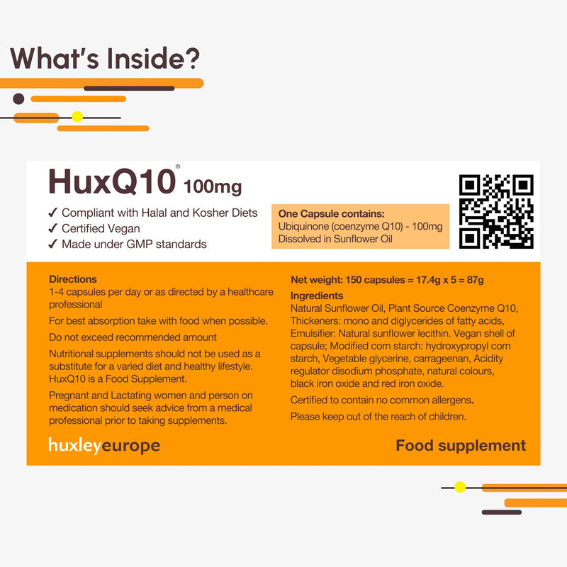 Huxley Europe HuxQ10 100mg 150 Vegan Soft capsules - Dennis the Chemist