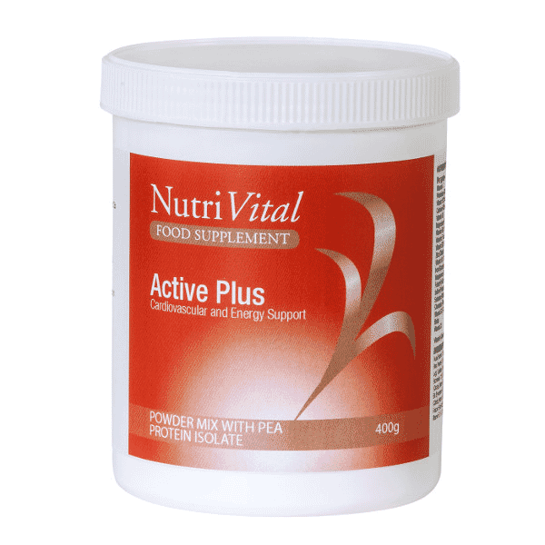 Nutrivital Active Plus 400g container showing the supplement powder with the Nutrivital brand label on the packaging
