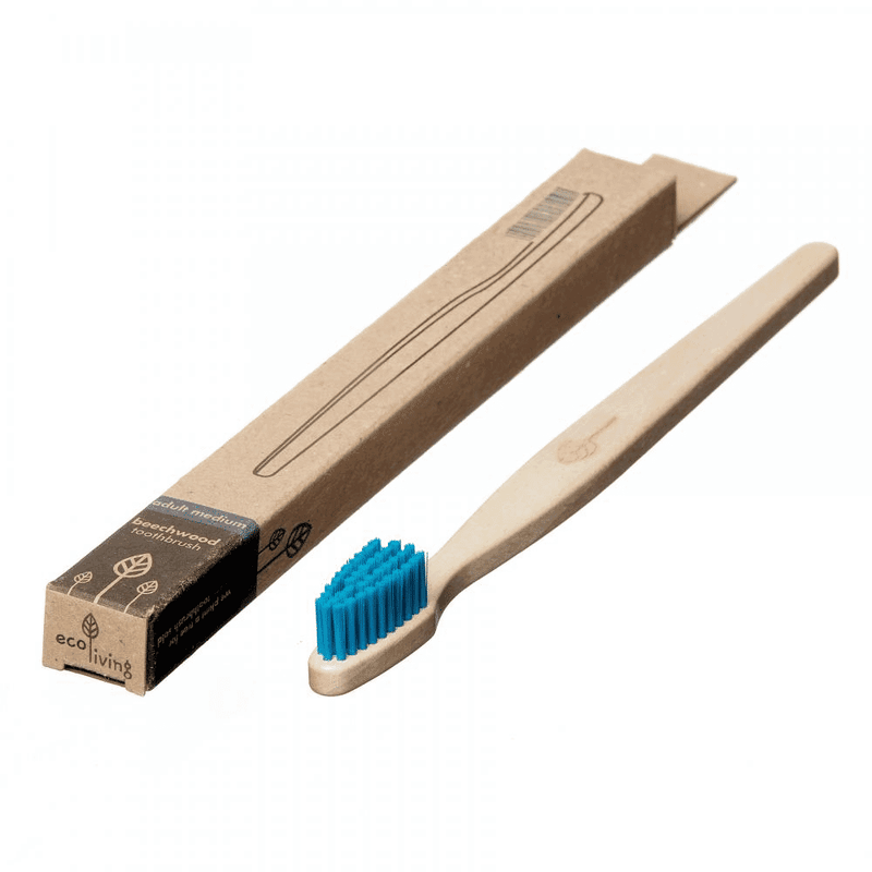 ecoLiving Adult Medium Beechwood Toothbrush Blue