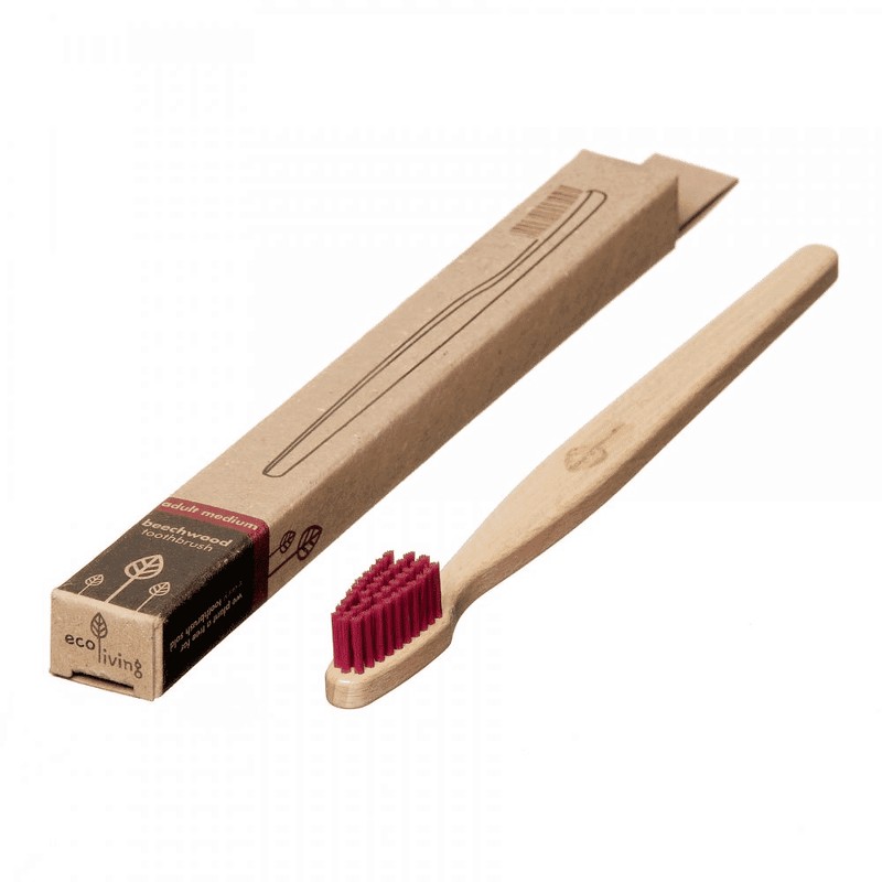 ecoLiving Adult Medium Beechwood Toothbrush Red