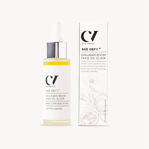 Green People Age Defy+ Collagen Boost Face Oil Elixir in 30ml bottle with dropper for youthful skin.
