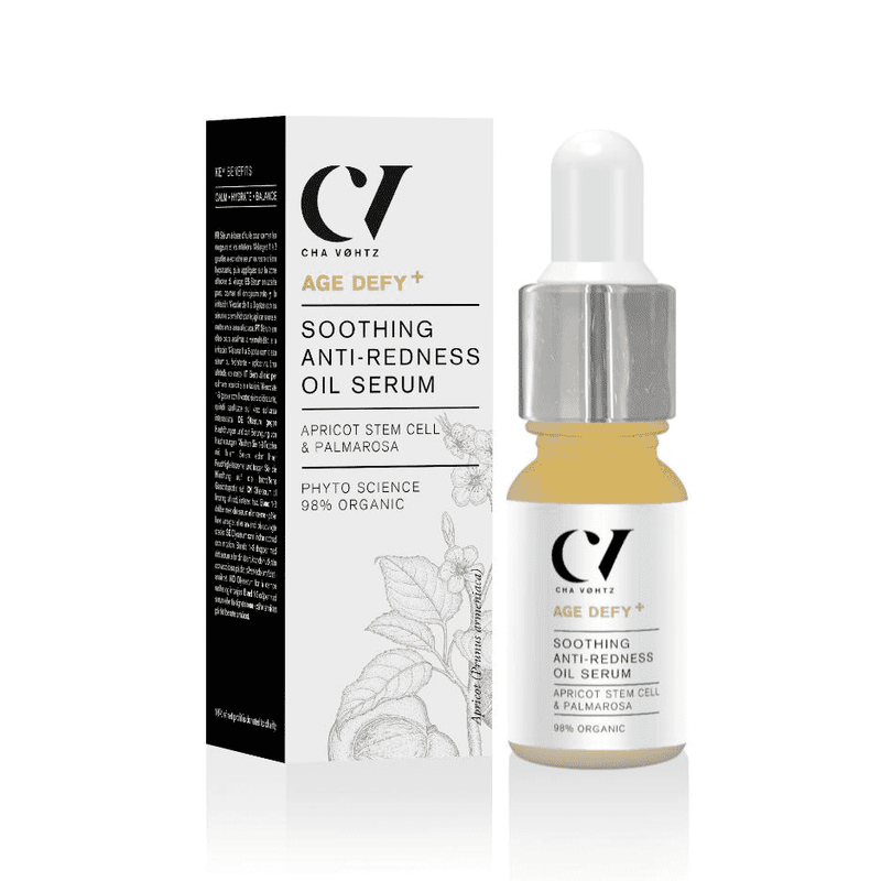 Green People Age Defy+ Soothing Anti-Redness Oil Serum 10ml bottle with dropper, designed for sensitive, reddened skin.