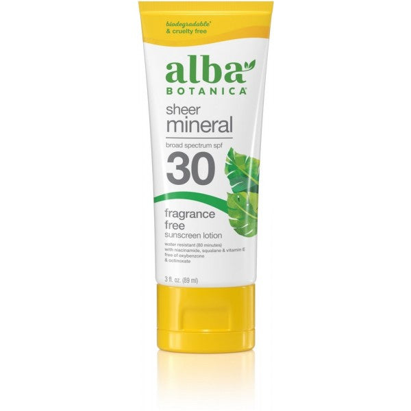 Alba Botanica Sheer Mineral SPF30 Fragrance Free Sunscreen Lotion 89ml - Dennis the Chemist