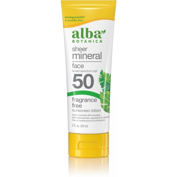 Alba Botanica Sheer Mineral Face SPF50 Fragrance Free Sunscreen Lotion 59ml - Dennis the Chemist