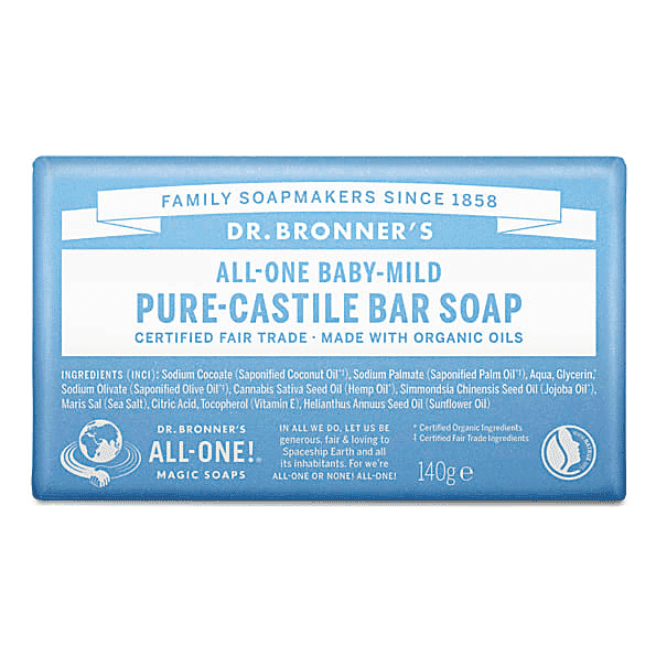 Dr Bronner's Magic Soaps All-One Baby-Mild Pure-Castile Bar Soap 140g