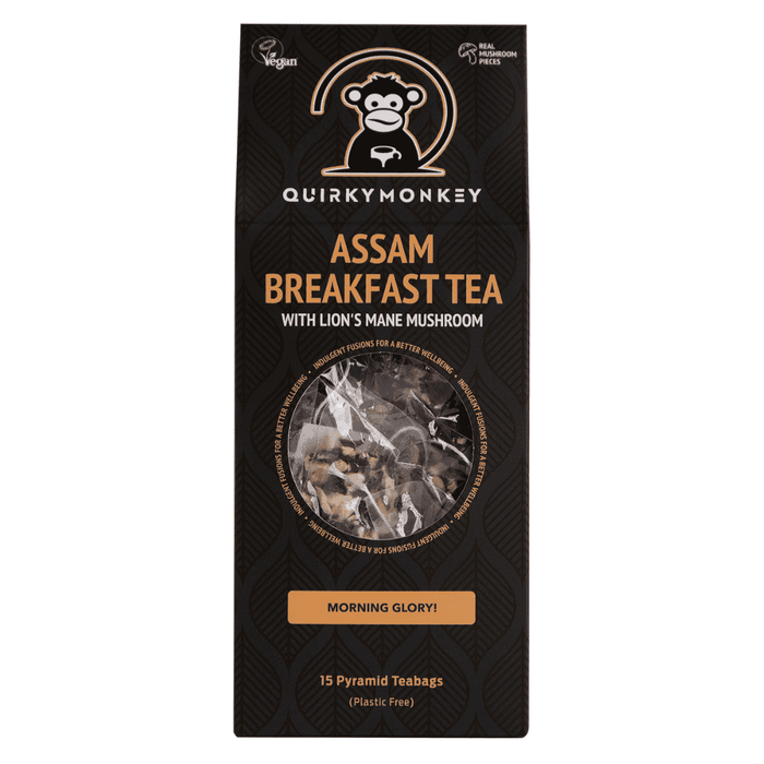 Quirky Monkey Assam Breakfast Tea with Lion's Mane Mushroom 15 Pyramid Teabags