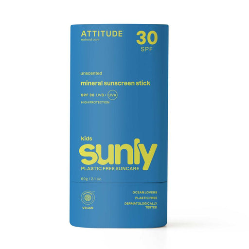 ATTITUDE 30 SPF Unscented Mineral Sunscreen Stick - Kids Sunly 60g - Dennis the Chemist