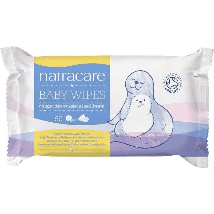 Natracare Baby Wipes with Organic Chamomile, Apricot and Sweet Almond Oil 50s