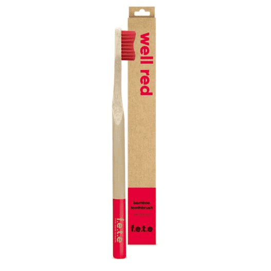 F.E.T.E Bamboo Toothbrush Medium Bristles - Well Red (single)