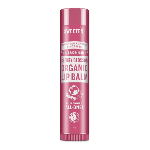 Dr Bronner's Magic Soaps Cherry Blossom Organic Lip Balm 4g with cherry blossom flavor and natural moisturizing ingredients.
