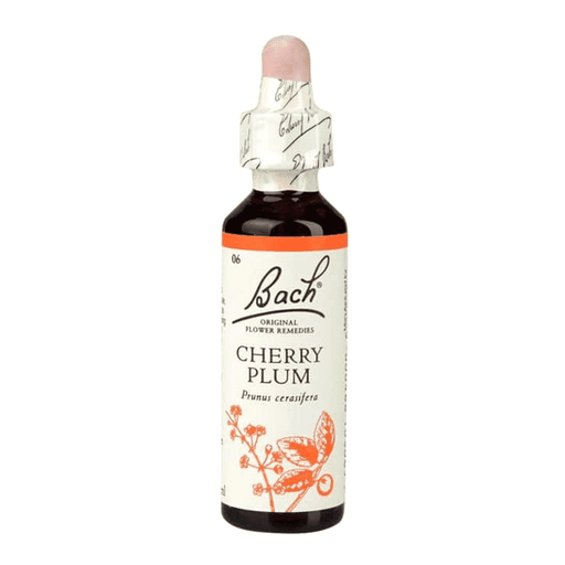 Bach Cherry Plum flower remedy bottle with dropper, natural health supplement for emotional balance