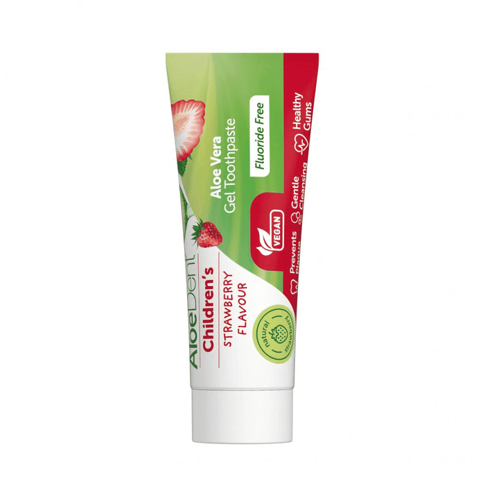 Aloe Dent Children's Strawberry Flavour Aloe Vera Gel Toothpaste Fluoride Free 50ml