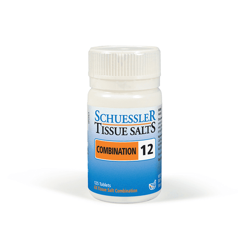 Schuessler Combination 12 homeopathic tablets in a blister pack, used for balancing mineral deficiencies.