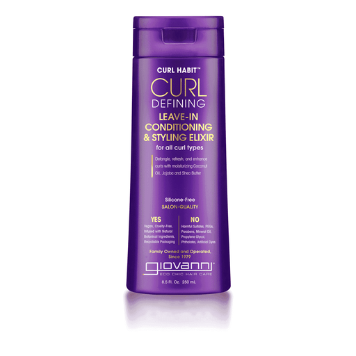 Giovanni Curl Defining Leave-In Conditioning & Styling Elixir in 250ml bottle, designed to enhance and define curls naturally.