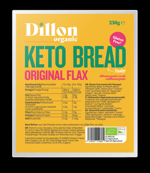 Dillon Organic Keto Bread Original Flax 250g - Dennis the Chemist
