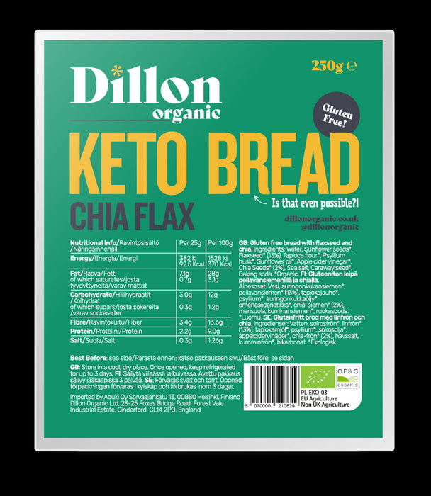 Dillon Organic Keto Bread Chia Flax 250g - Dennis the Chemist