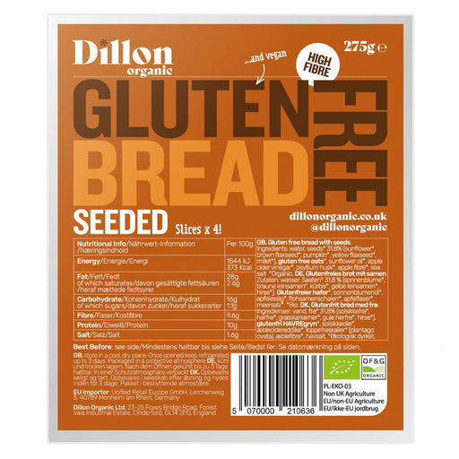 Dillon Organic Gluten Free Bread Seeded 275g - Dennis the Chemist