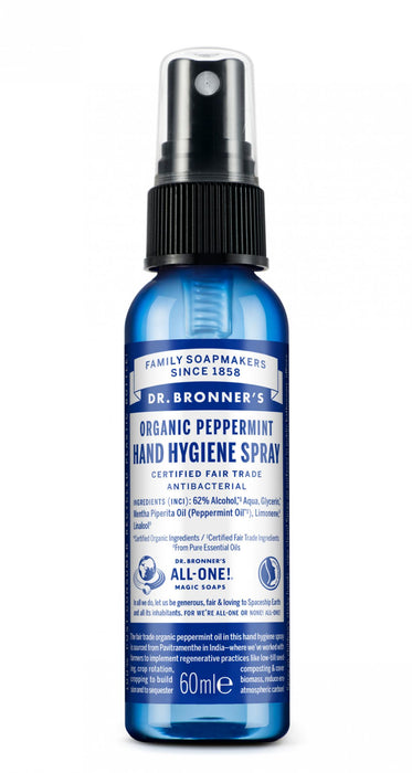 Dr Bronner's Magic Soaps Organic Peppermint Hand Hygiene Spray 60ml - Dennis the Chemist