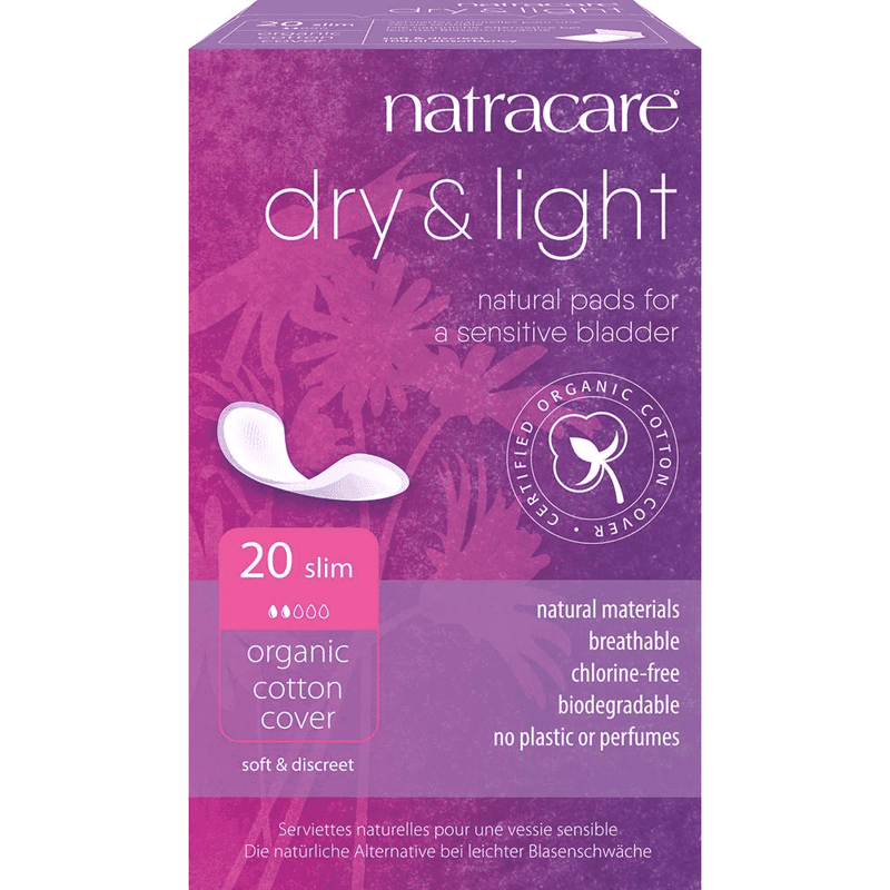 Natracare Dry & Light Natural Pads for Sensitive Bladder, 20 slim absorbent pads with breathable natural materials.