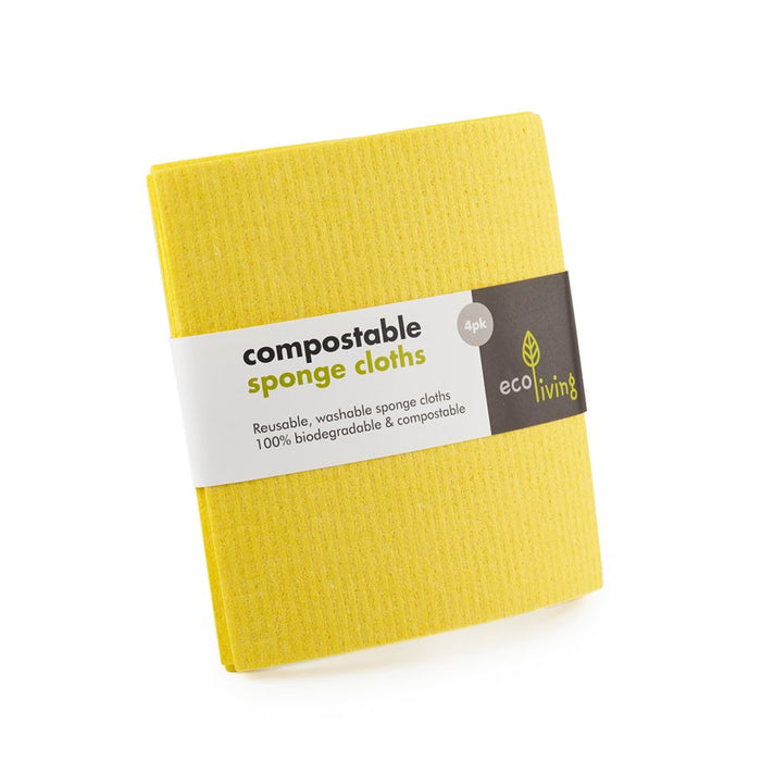 ecoLiving Compostable Sponge Cloths Yellow (4 Pack) - Dennis the Chemist