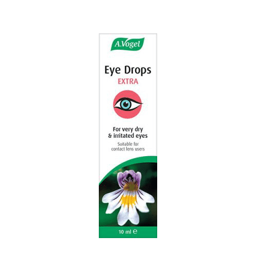 A Vogel BioForce Eye Drops Extra Red 10ml bottle with red eye drop label, designed for soothing eye relief.