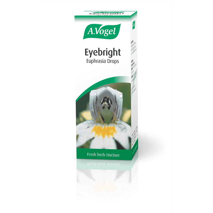 A Vogel BioForce Eyebright Euphrasia Drops 50ml oral tincture bottle with a white label and dropper cap.