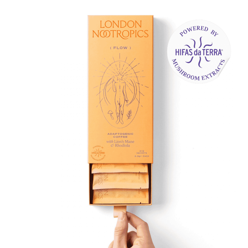 London Nootropics Flow Adaptogenic Coffee with Lion's Mane & Rhodiola 12 Sachets (ORANGE)