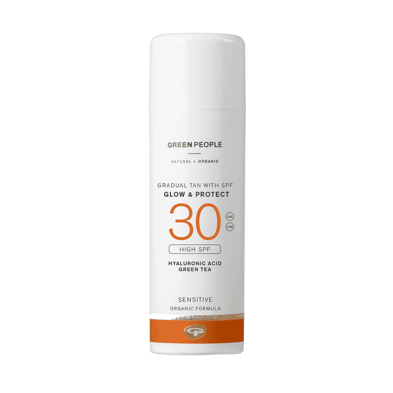 Green People Gradual Tan with SPF 30 in a 150ml bottle, featuring a natural glow and protective high SPF sunscreen.