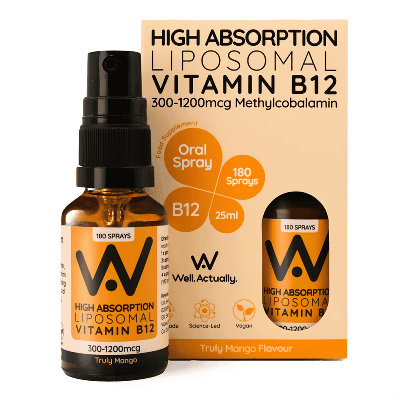 Well.Actually. HA Liposomal Vitamin B12 300-1200mcg Methylcobalamin Oral Spray Truly Mango Flavour 25ml