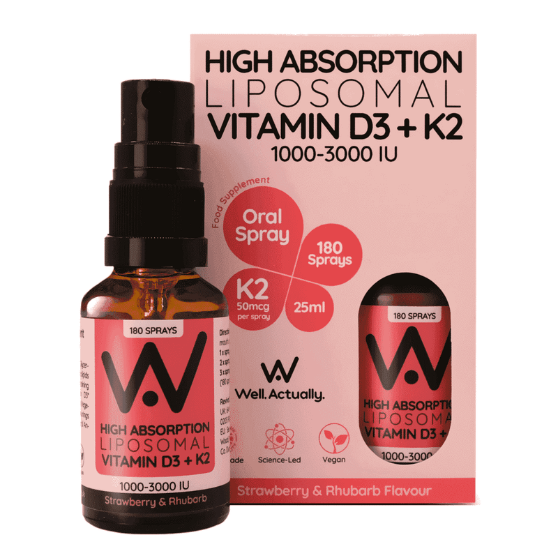 Well.Actually. HA Liposomal Vitamin D3+K2 1000-3000IU Oral Spray Strawberry & Rhubarb 25ml