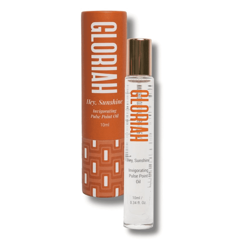 Gloriah Hey, Sunshine 10ml perfume bottle with bright yellow label, showcasing a cheerful floral and citrus scent design.