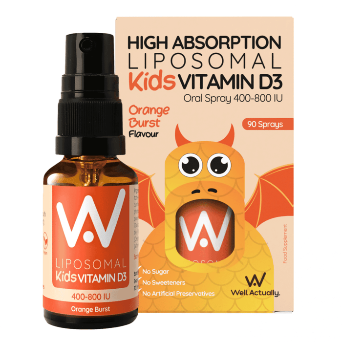 Well.Actually. High Absorption Liposomal Kids Vitamin D3 Oral Spray 400-800IU Orange Burst Flavour 15ml
