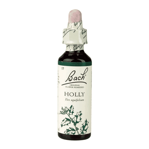 Bach Holly flower remedy bottle, natural herbal supplement for emotional balance, complementary medicine