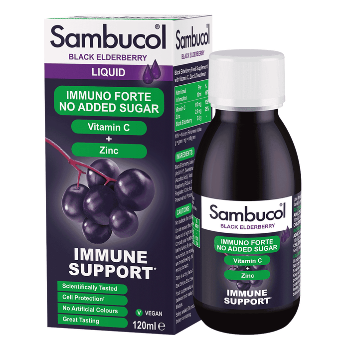Sambucol Immuno Forte No Added Sugar Vitamin C + Zinc Liquid 120ml
