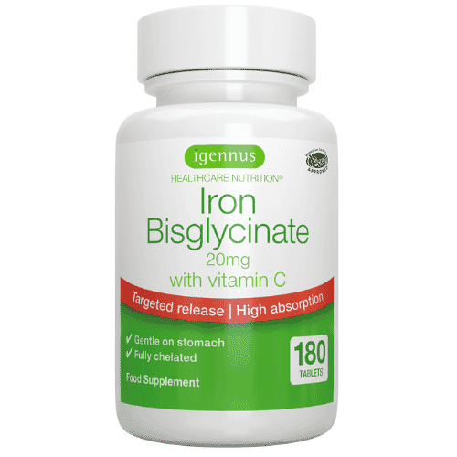 Igennus Iron Bisglycinate 20mg with Vitamin C 180s