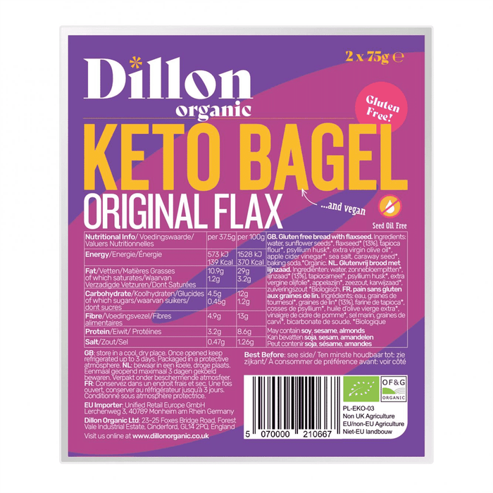 Dillon Organic Keto Bagel Original Flax 150g - Dennis the Chemist