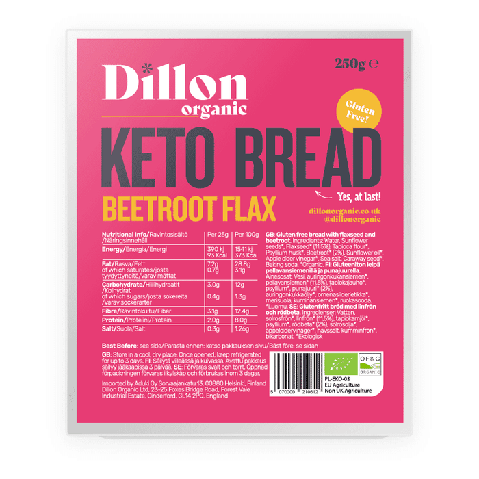 Dillon Organic Keto Bread Beetroot Flax 250g - Dennis the Chemist