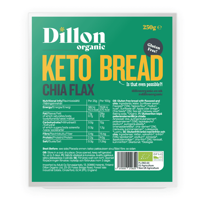 Dillon Organic Keto Bread Chia Flax 250g
