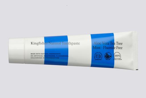 Kingfisher Natural Toothpaste Aloe Vera Tea Tree Mint Fluoride Free 100ml (Dark Blue) - Dennis the Chemist