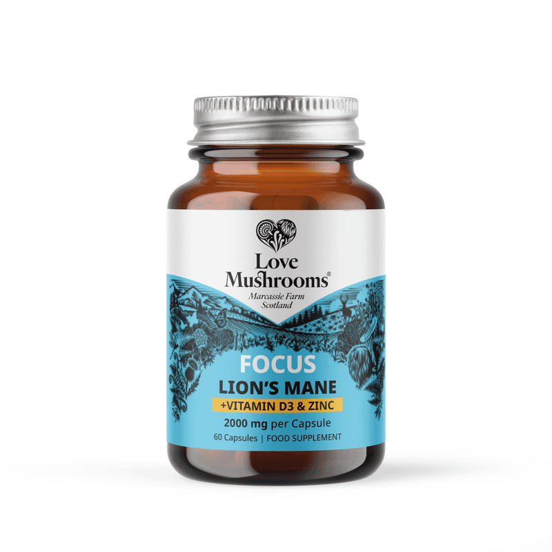 Love Mushrooms Focus Lion's Mane + Vitamin D3 & Zinc 2000mg 60s