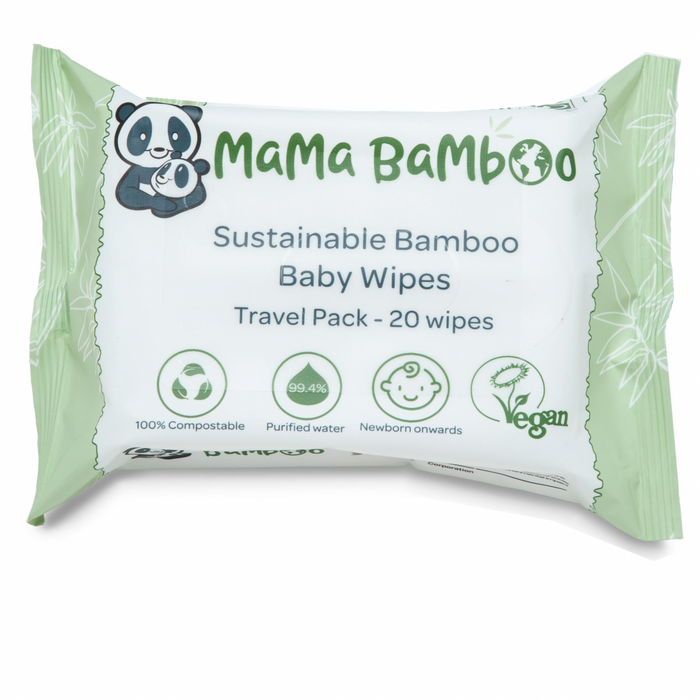 Mama Bamboo Sustainable Bamboo Baby Wipes TRAVEL PACK 20 Wipes