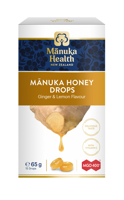 Manuka Health Products Manuka Honey Drops Ginger & Lemon MGO 400+ 65g 15's - Dennis the Chemist