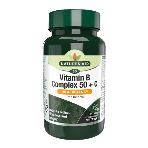 Natures Aid Vitamin B Complex 50 + C (High Potency) Time Release 30's - Dennis the Chemist
