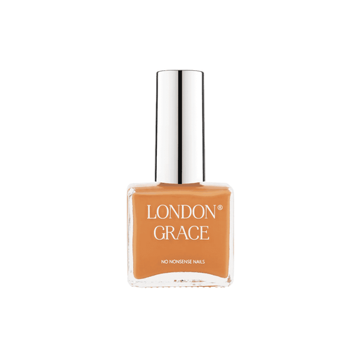 London Grace Amber Nail Polish 12ml bottle with glossy amber-colored polish and silver cap, showcasing elegant nail color.
